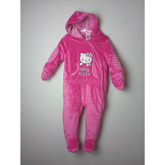 Hello Kitty Vintage Snow Suit Winter Bunting Pink Fleece Infant Size 24 Months - Picture 1 of 6